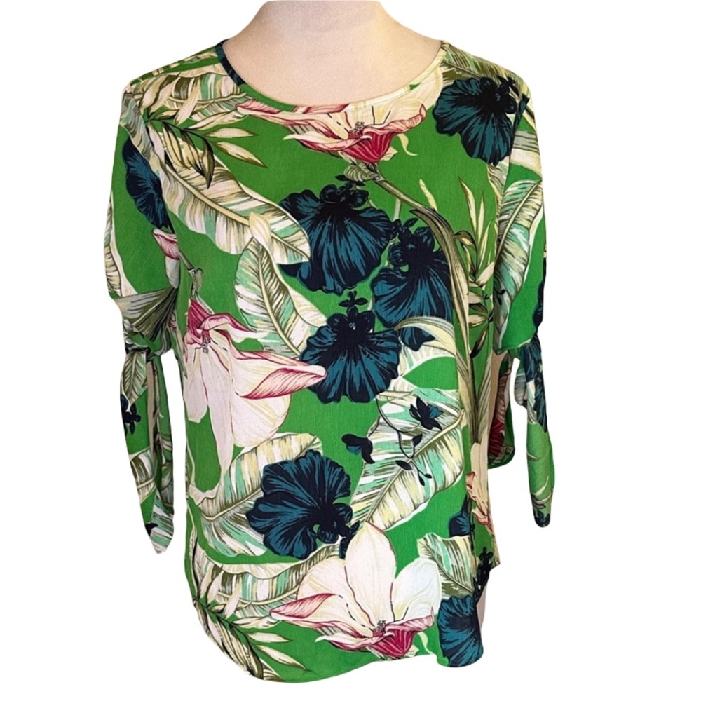 Ann Taylor Factory Green Floral Blouse